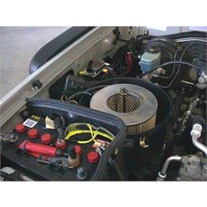 Installation photo showing the inside of the engine bay 