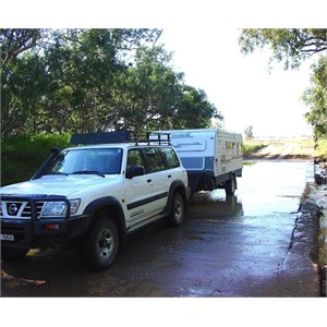 Towing a caravan on the Milparinka Causeway