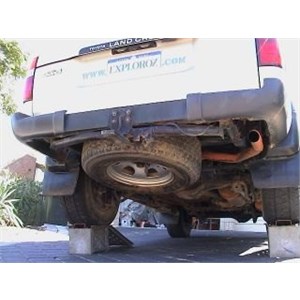 Showing the spare wheel under a Toyota Landcruiser