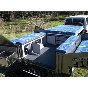 An open Camprite camper trailer