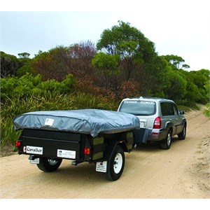 A Cavalier camper trailer being towed by a 4WD