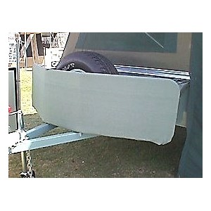 A stone deflector mounted at the front of the camper trailer