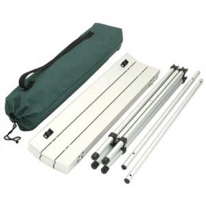 The parts of a roll-up camping table