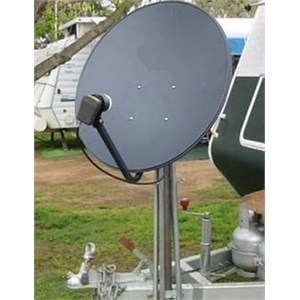 Satellite dish mounted at the front of a caravan