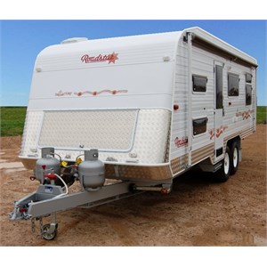 Chequer plate armour on an off road caravan