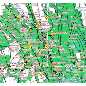 Map of the goldfields around Kalgoorlie showing fault lines and gold mines