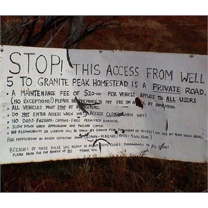 Private road sign to Granite Peak homestead