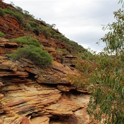 the rocky section of the walk along the river 