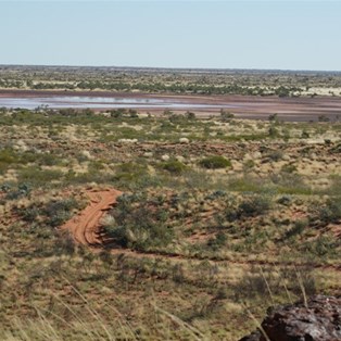A view across the Gravity Lakes from the rocky bluff.
