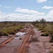 Out of the dunes and onto the plains and an old cut line for a track