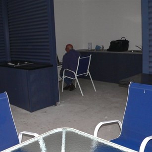 Peaceful Bay camp kitchen - a refuge from wind and rain