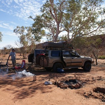 The Eco-Billy puffing away for morning tea at Curran Curran.