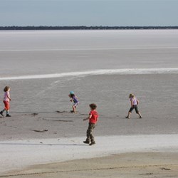 Kids having fun on the salt lake