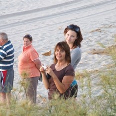 The girls enjoying sunset on the beach