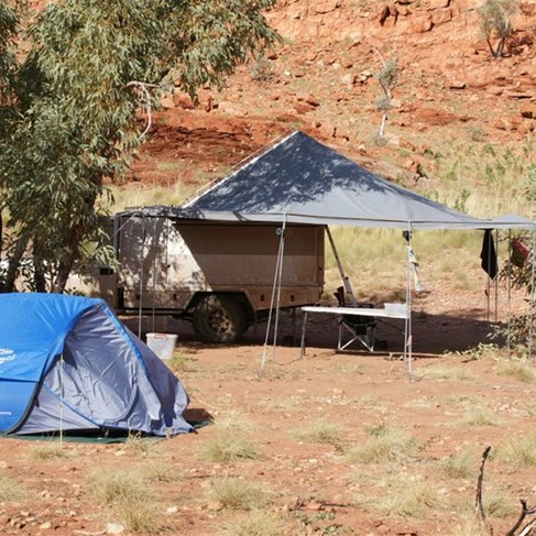 The awning up for the first time - Rudall River