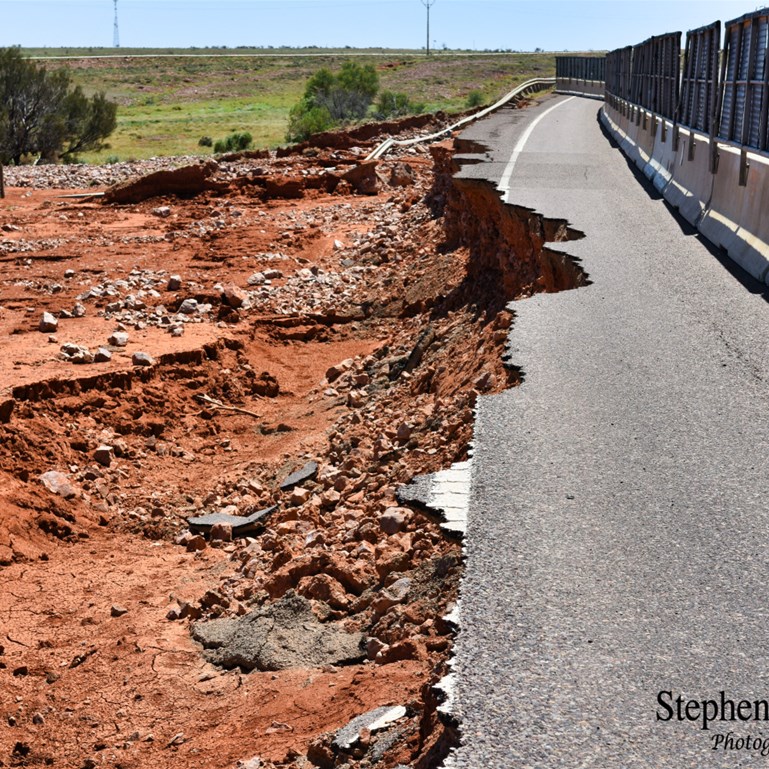 The damage to the Stuart Highway at Woocalla Creek.