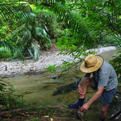putting on the boots after a creek crossing