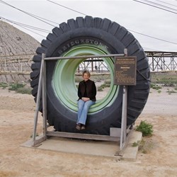 Fiona showing the size of the tyre