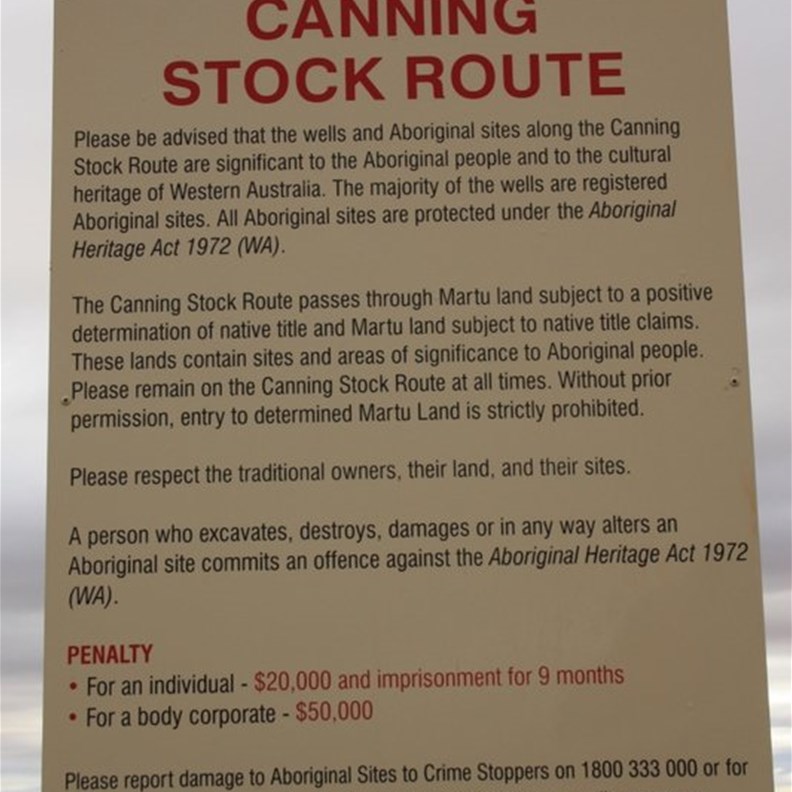 A sign marks our arrival on the Canning Stock Route near Well 33