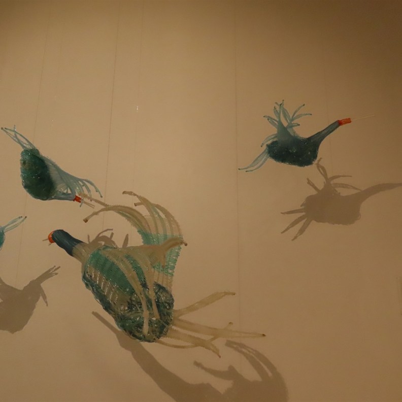 Birds made from recycled fishing line