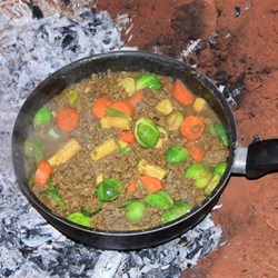 Mince curry with brussell sprouts, carrot