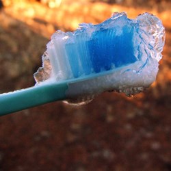 Iced up tooth brush