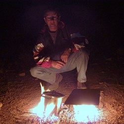 Ian watching the fire