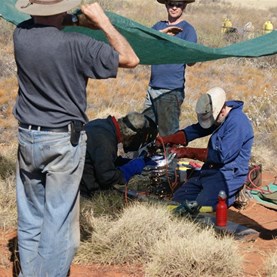 An improvised sun shade for the workers