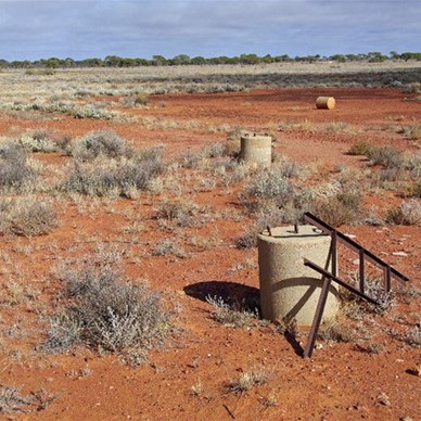 Large heavy cement blocks that were used at the testing of Totem 1