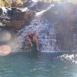 relaxing under the falls