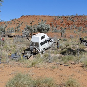 Thank god - Scotty hangs the guppy up on a creek crossing