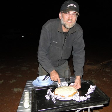 The birthday boy and his cake.
