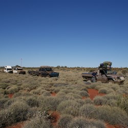 Our convoy heading west into the spinfex lands of the afternoon