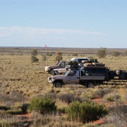 The vehicles lined up on the spinifex ridge - some wide open spaces here.