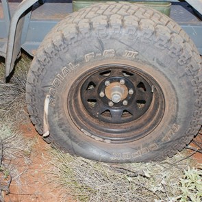 My casualty - The trailer tyre staked!