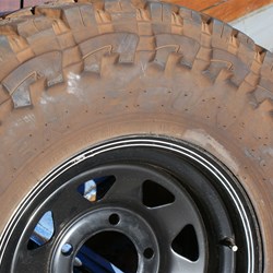 Toyo Open Country on the 16x8 steelie -  Note sidewall buttress