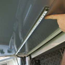 LED light strip on door of camper pod
