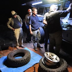 Indication of LED illumination quality. Photo of us doing some late night tyre repairs with no flash