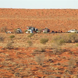 Our camp flanked by large dunes