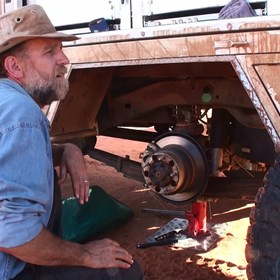 Scotty waiting for the spare wheel