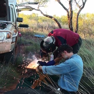The boys doing a test weld by the tuck truck