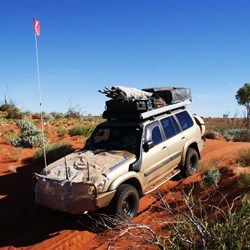 Cresting a dune on the Canning 2009