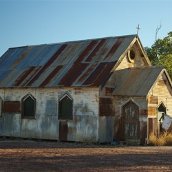 rusty corrugated iron church in Lightning Ridge NSW