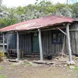 Twilight tarn hut on the alps in Mount Field National Park in Tasmania