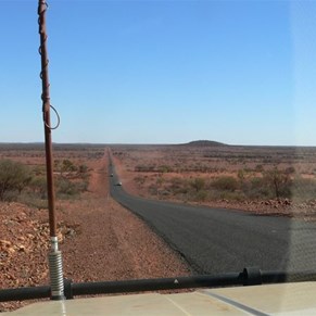Leaving Thargomindah on a long strip of bitumen