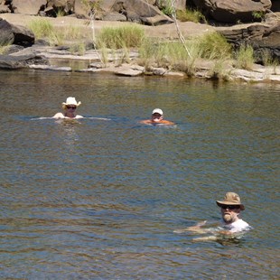 Enjoying a swim after a hot hike in.