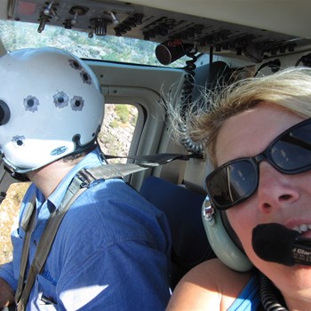 Viki and her new best mate (the guy at the controls)