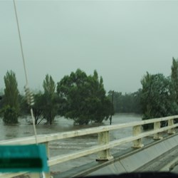 Bega river in flood taken when we crossed the bridge