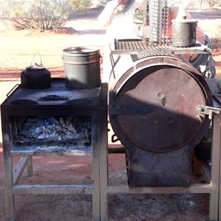 Pert of the well set up camp kitchen