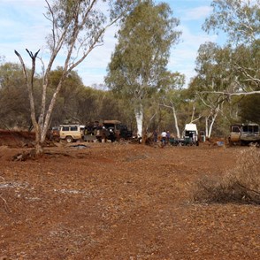Campsite turned engineering works in the creek
